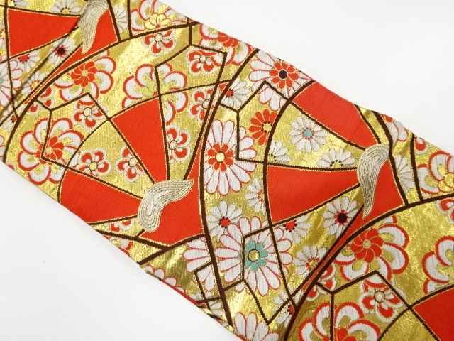 アンティーク　源氏車に捻じり梅・菊模様織り出し子供帯（着用可）